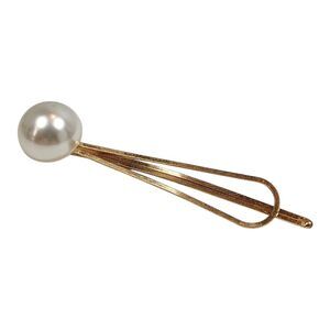Vintage-Inspired Gold Tone Metal Hairpin Clip Bow Faux Pearl Elegant Minimalist